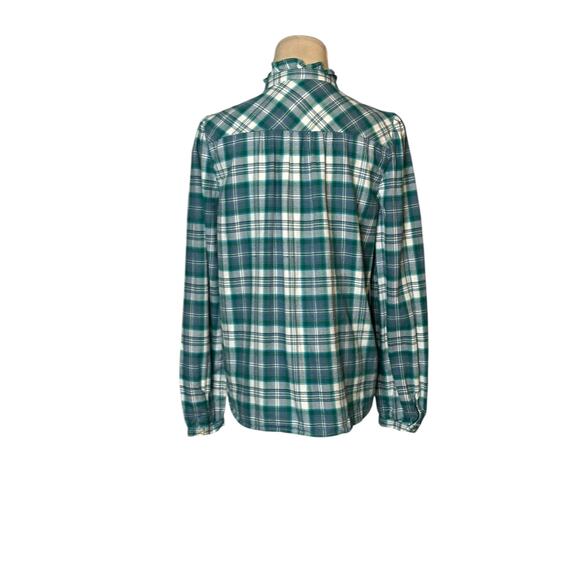 Loft green white plaid long sleeves ruffle button shirt size Small - Picture 6 of 16